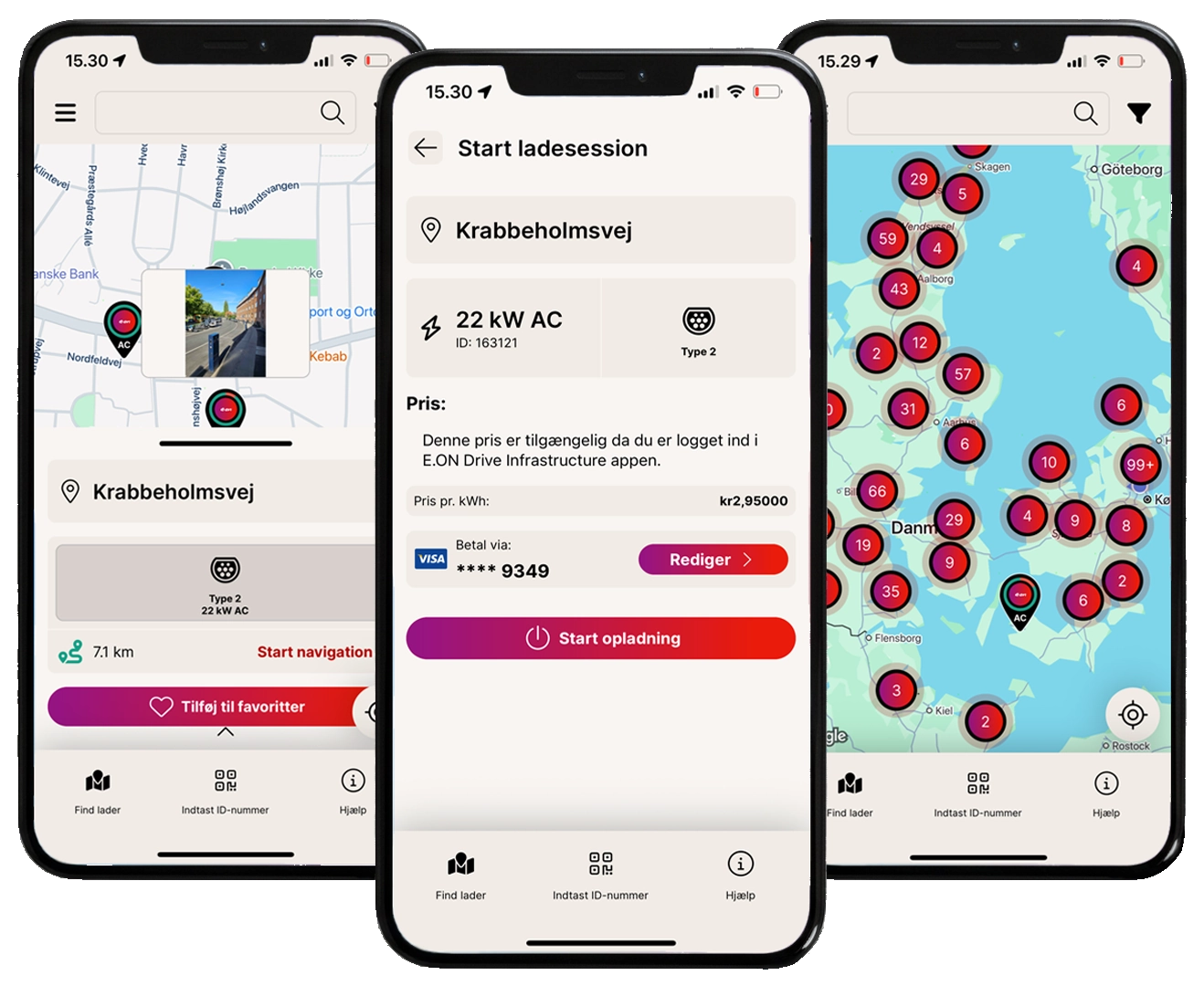 E.ON Drive Public app med kort, start ladesession og netværksoversigt